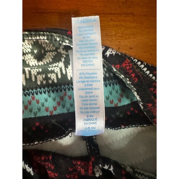 Dream Tween Girls Fair Isle Leggings Black Red Green Winter Holiday Print M - Picture 3 of 5